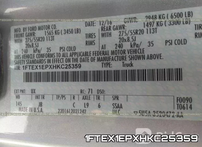 1FTEX1EPXHKC25359 фото 10