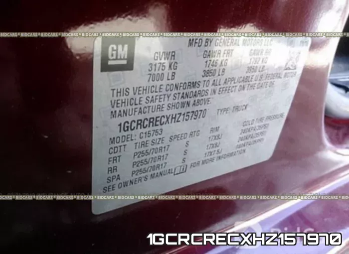 1GCRCRECXHZ157970 фото 10