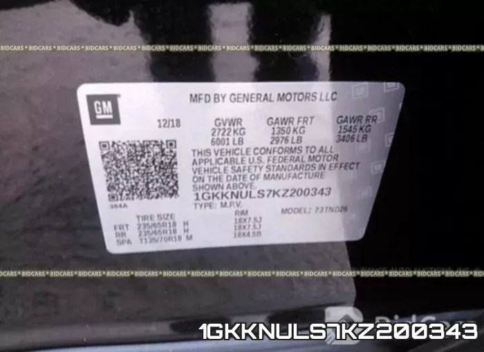1GKKNULS7KZ200343 фото 10