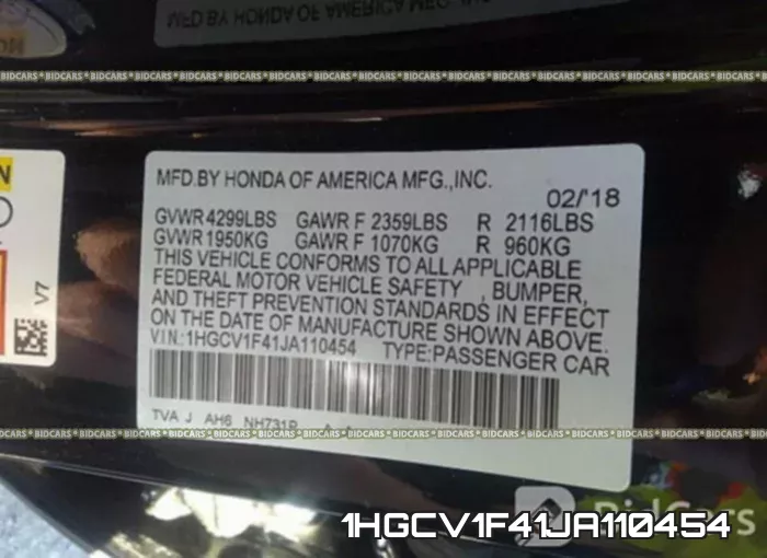 1HGCV1F41JA110454 фото 10