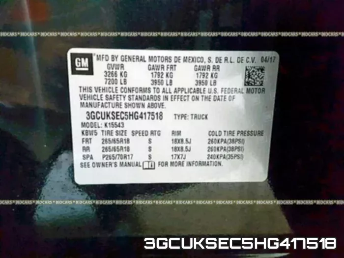 3GCUKSEC5HG417518 фото 2