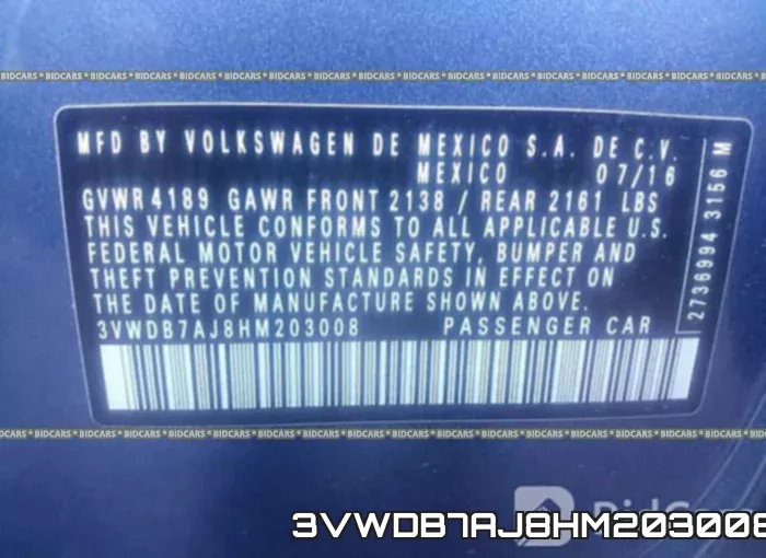 3VWDB7AJ8HM203008 фото 10
