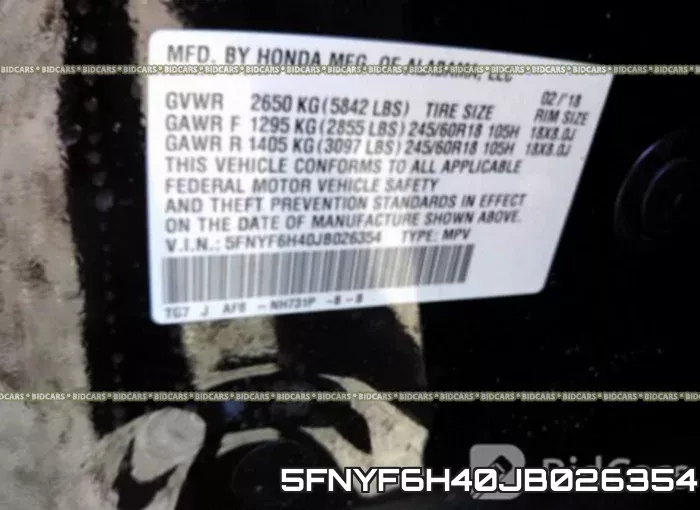 5FNYF6H40JB026354 фото 10