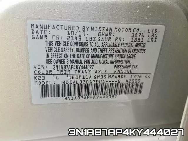 3N1AB7AP4KY444027 фото 2