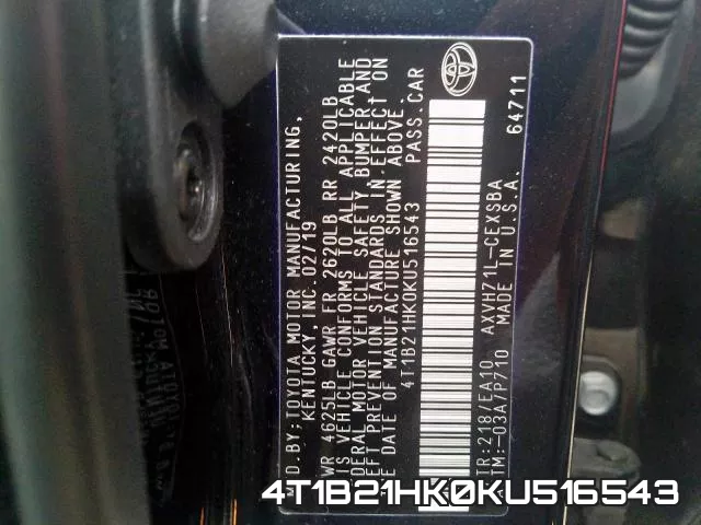 4T1B21HK0KU516543 фото 2