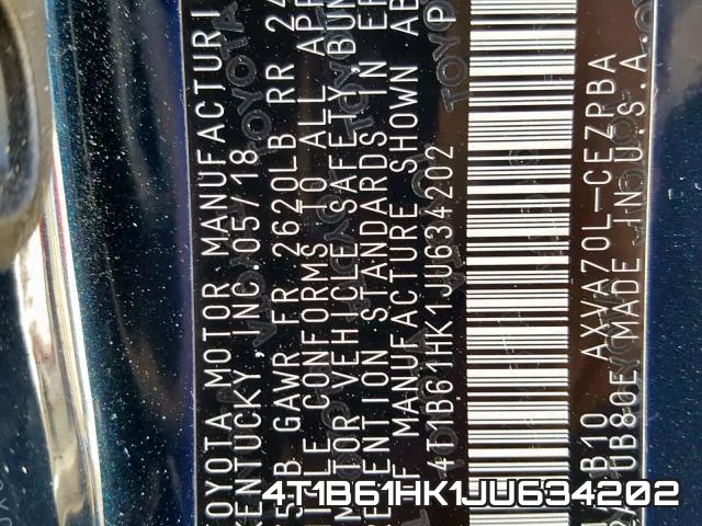 4T1B61HK1JU634202 фото 2