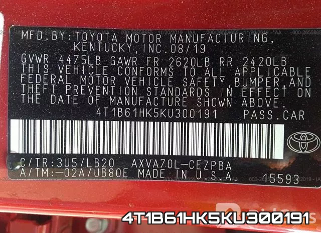 4T1B61HK5KU300191 фото 7