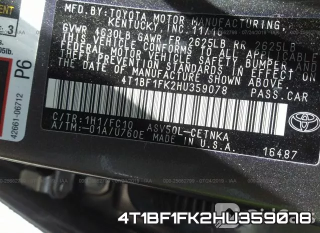 4T1BF1FK2HU359078 фото 7