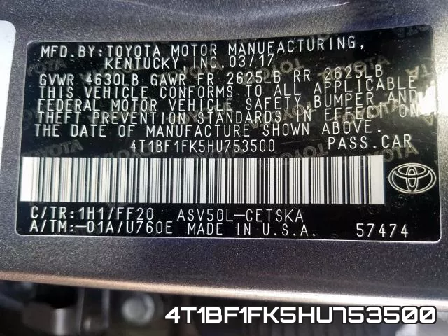 4T1BF1FK5HU753500 фото 2