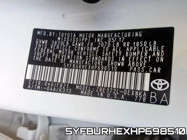 5YFBURHEXHP698510 фото 2