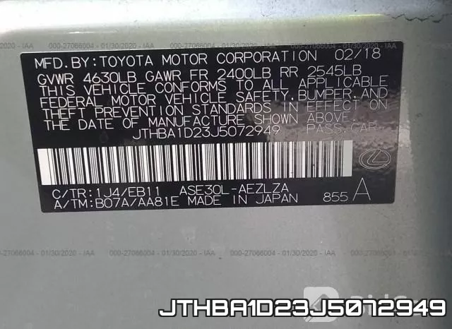 JTHBA1D23J5072949 фото 8