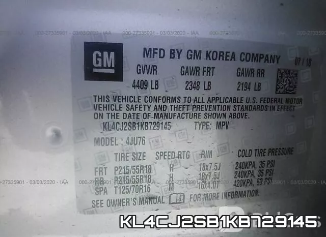KL4CJ2SB1KB729145 фото 3