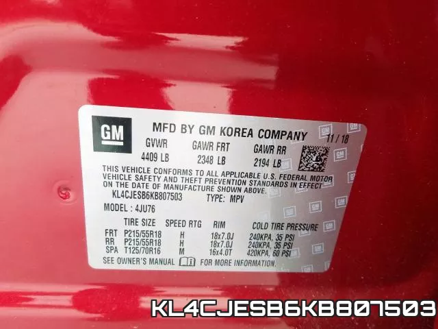 KL4CJESB6KB807503 фото 2