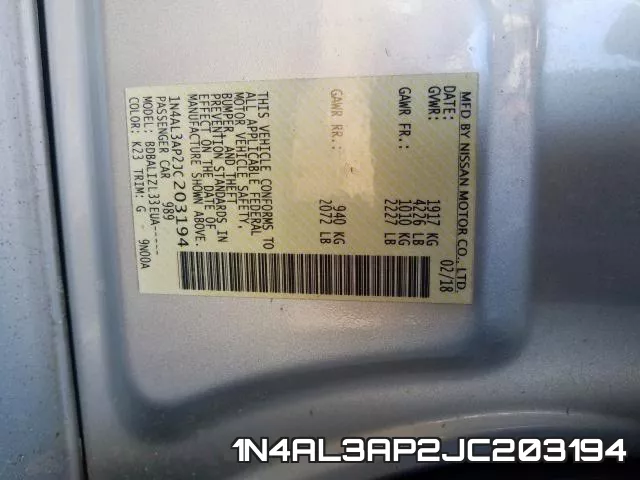 1N4AL3AP2JC203194 фото 2