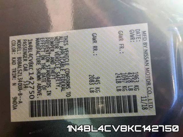 1N4BL4CV8KC142750 фото 2