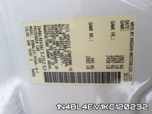 1N4BL4EV1KC120232 фото 2