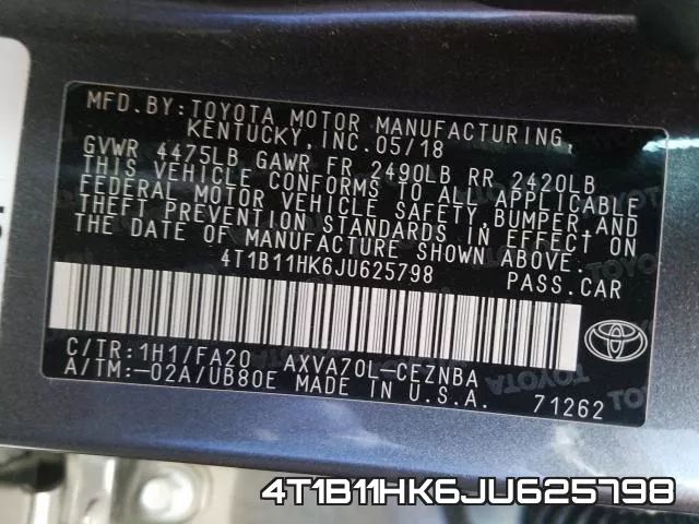 4T1B11HK6JU625798 фото 2