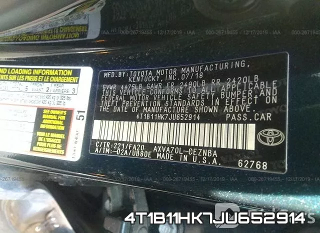 4T1B11HK7JU652914 фото 4