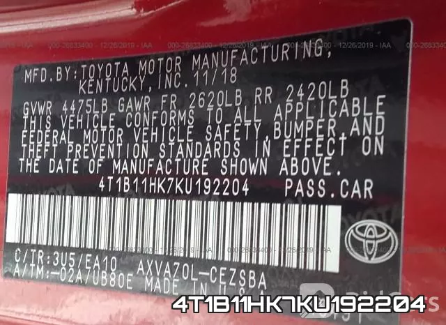 4T1B11HK7KU192204 фото 7