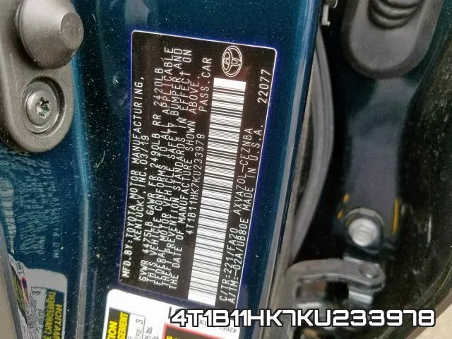 4T1B11HK7KU233978 фото 2
