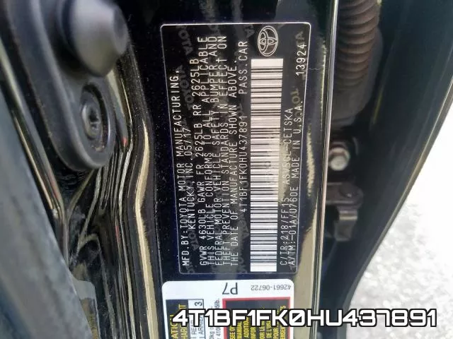 4T1BF1FK0HU437891 фото 2