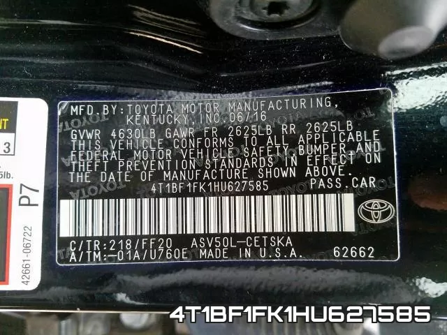 4T1BF1FK1HU627585 фото 2