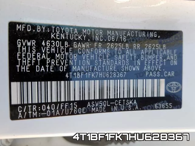 4T1BF1FK7HU628367 фото 2