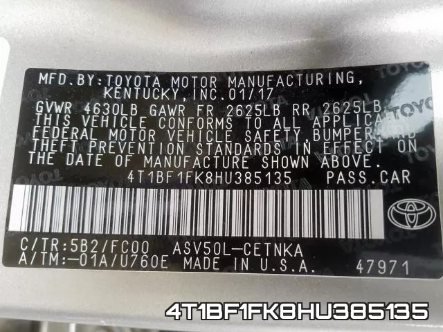 4T1BF1FK8HU385135 фото 2