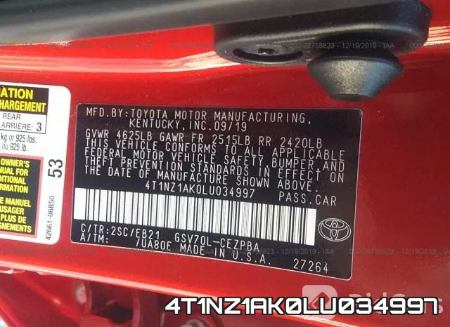 4T1NZ1AK0LU034997 фото 8