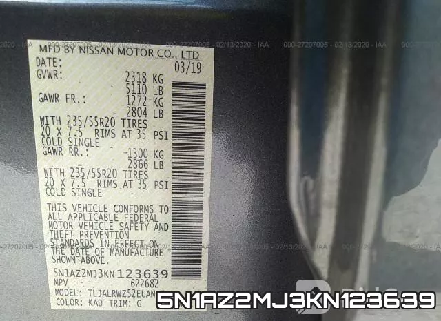 5N1AZ2MJ3KN123639 фото 9