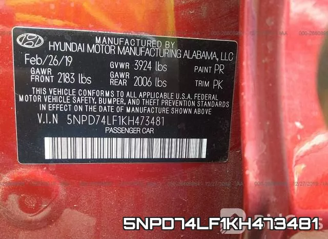 5NPD74LF1KH473481 фото 9