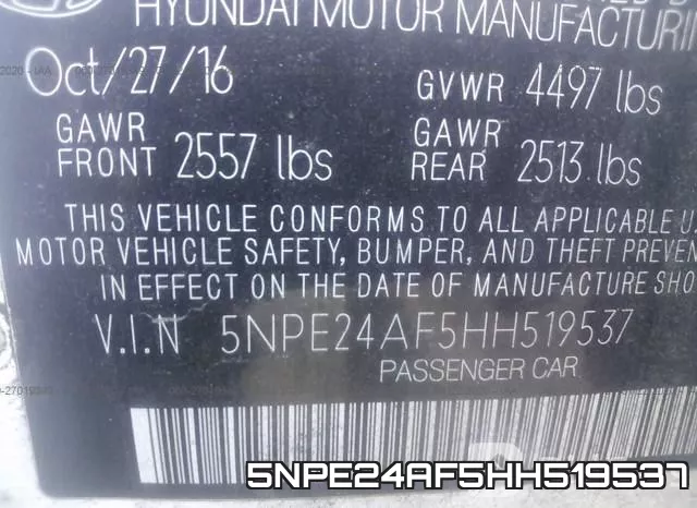 5NPE24AF5HH519537 фото 7
