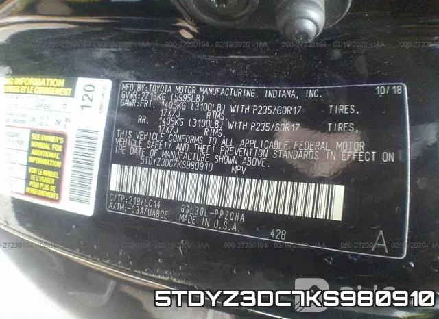5TDYZ3DC7KS980910 фото 8