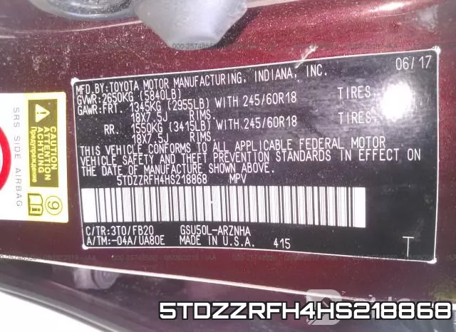 5TDZZRFH4HS218868 фото 8
