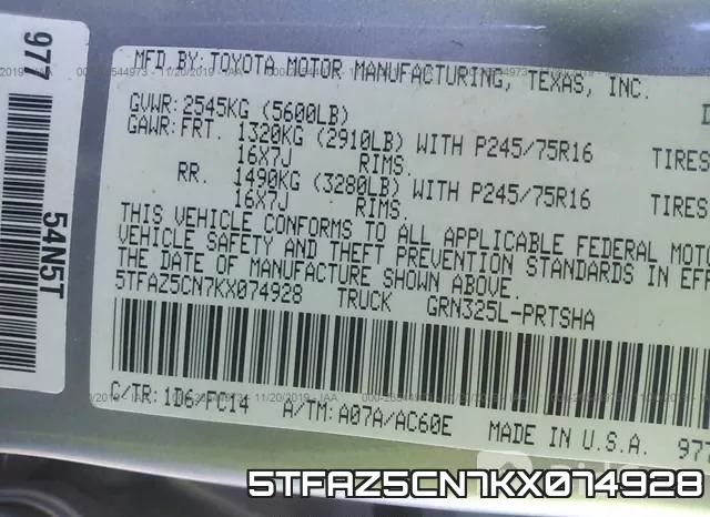 5TFAZ5CN7KX074928 фото 6