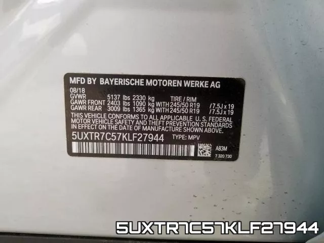 5UXTR7C57KLF27944 фото 2