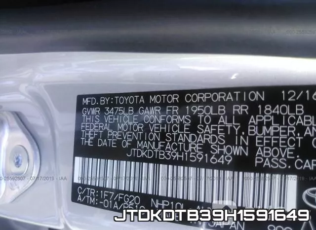 JTDKDTB39H1591649 фото 5