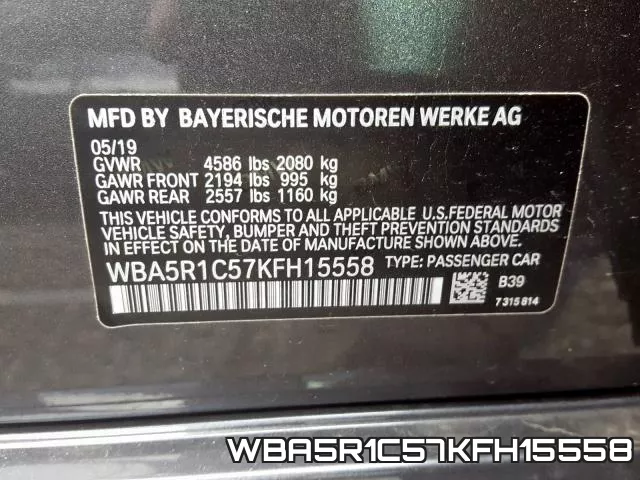 WBA5R1C57KFH15558 фото 2