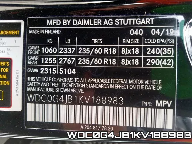 WDC0G4JB1KV188983 фото 2