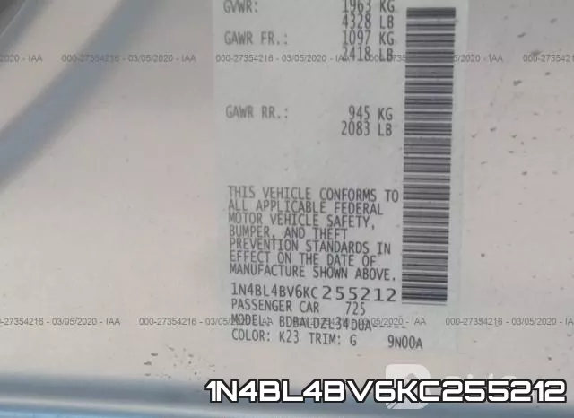 1N4BL4BV6KC255212 фото 8
