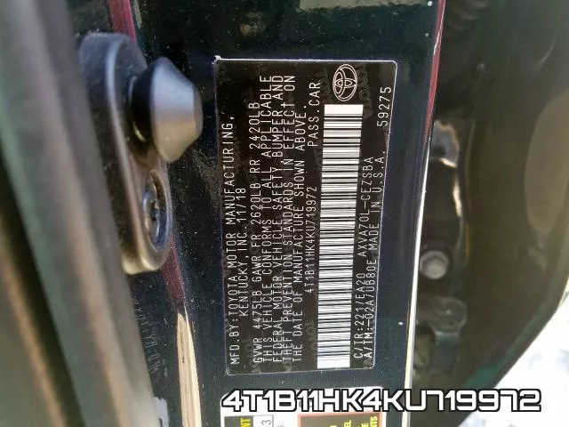 4T1B11HK4KU719972 фото 2