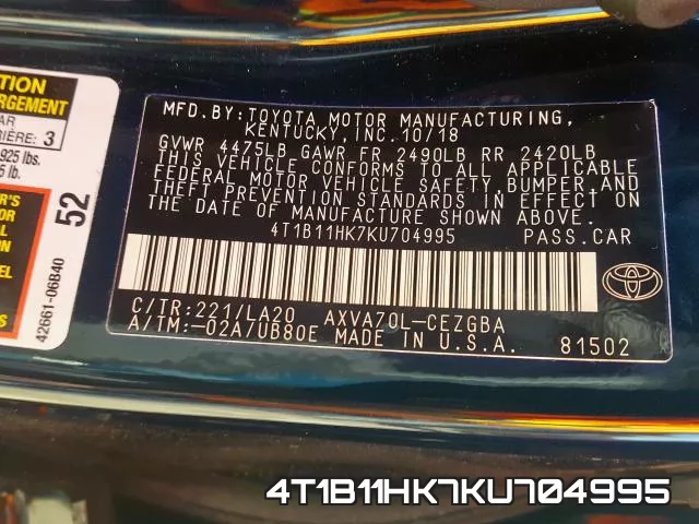 4T1B11HK7KU704995 фото 2