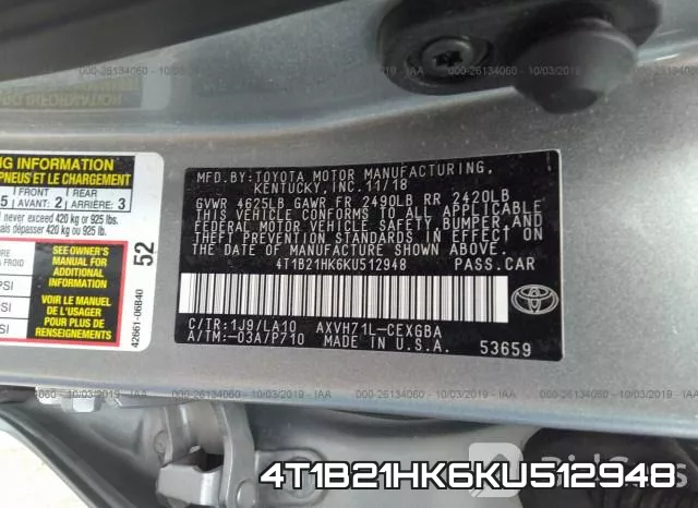 4T1B21HK6KU512948 фото 9