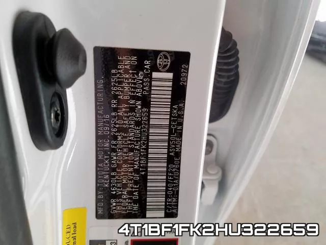 4T1BF1FK2HU322659 фото 2