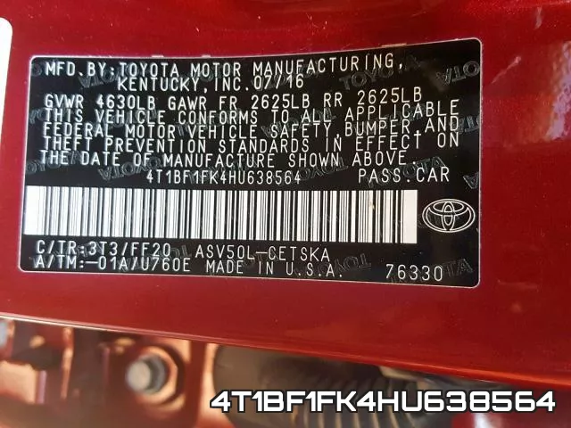 4T1BF1FK4HU638564 фото 2