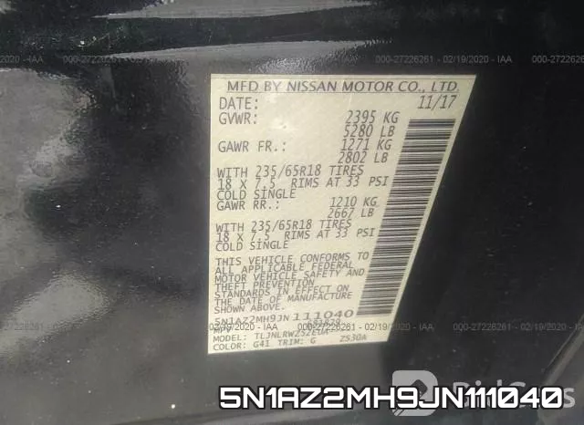 5N1AZ2MH9JN111040 фото 4