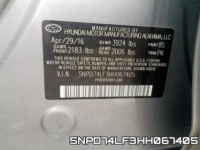 5NPD74LF3HH067405 фото 2