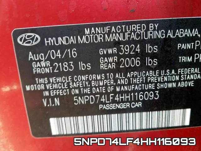 5NPD74LF4HH116093 фото 2