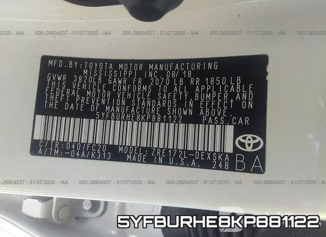 5YFBURHE8KP881122 фото 7