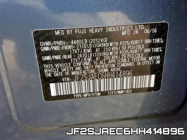 JF2SJAEC6HH414896 фото 2